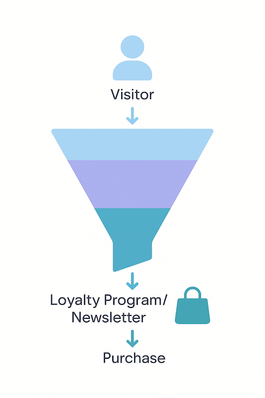 First‑party data funnel diagram showing visitor