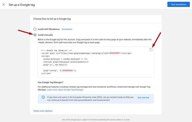 Google Analytics 4 tracking code snippet