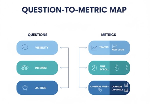 Diagram: simple business questions and corresponding metrics