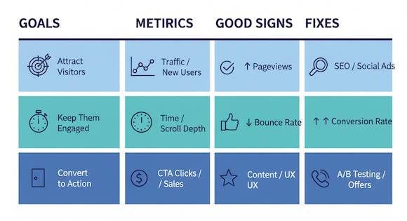 Matrix: goal → simple metric → “good” indicator → improvement idea