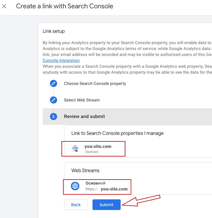 GA4 web stream selection for Search Console integration