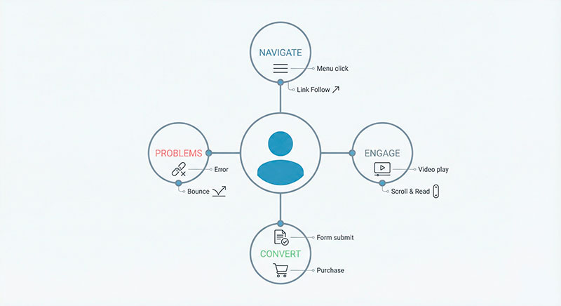 node with surrounding nodes for Navigate, Engage, Convert, and Problems